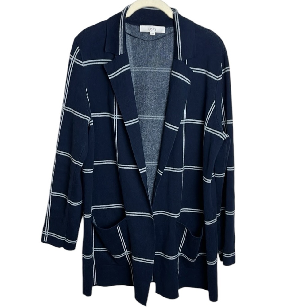 LOFT Navy Windowpane Sweater Blazer Sz XL